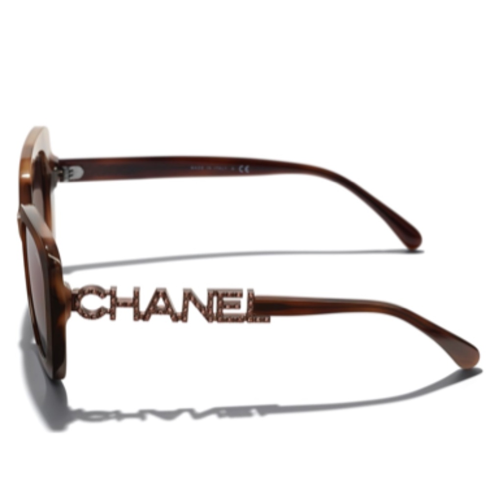 CHANEL Acetate Strass Square Sunglasses 5422 Tortoise